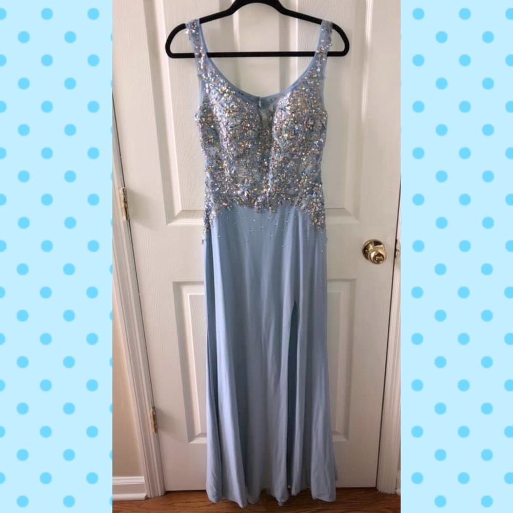 Powder blue long prom dress